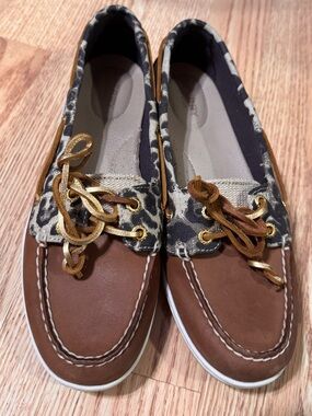 Sperry Brown Leather & Leopard Print Flats
